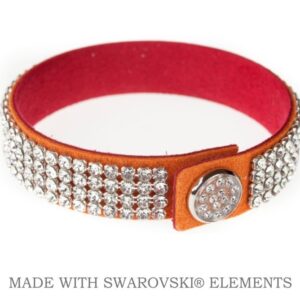 Náramok Levien kožený swarovski oranžový s čírymi kryštáľmi