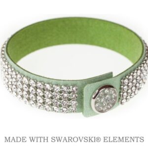 Náramok Levien kožený swarovski zelený s čírymi kryštáľmi