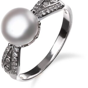 Strieborný prsteň so zirkonmi a perlou SP78R , AG 925/1000: 54