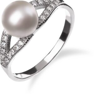 Strieborný prsteň s perlou a zirkonovými ozdobami SP79R , AG 925/1000: 54