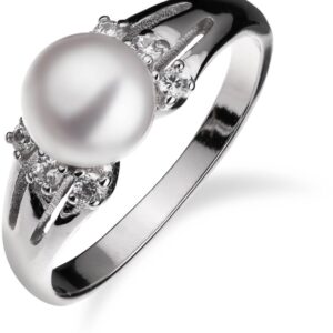 Strieborný prsteň s perlou a zirkonmi okolo SP83R , AG 925/1000: 52