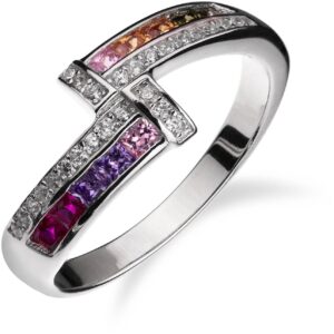 Strieborný prsteň s farebnými zirkónmi SR136, AG 925/1000: 52