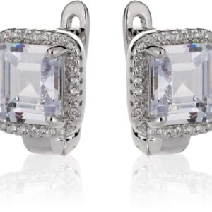 Strieborné náušnice so zirkónovým štvorcom SS128E,  AG 925/1000 - číra