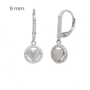 Strieborné náušnice visiace srdcia s kamienkami