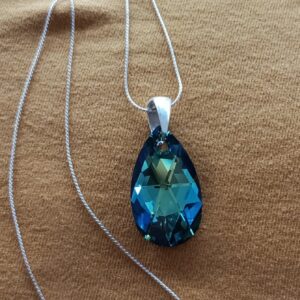 Náhrdelník Swarovski elements hruška modrá - Bermuda Blue 28mm