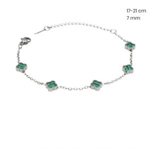 Oceľový náramok štvorlístok zelený