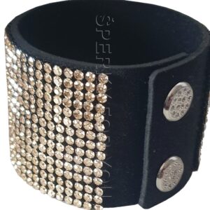 Zlatý náramok  Swarovski elements Crystals BLACK & GOLDEN SHADOW - široký
