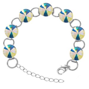 Strieborný náramok  Swarovski elements 12mm rivoli dúhový – CRYSTAL AB F