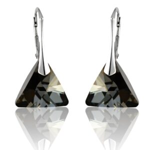 Strieborné náušnice Triangle - Swarovski elements čierne Silver Night 12mm