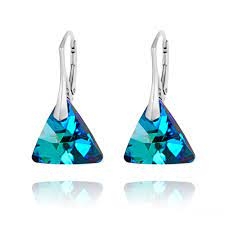 Strieborné náušnice Triangle - Swarovski elements modré Bermuda blue 12Mm
