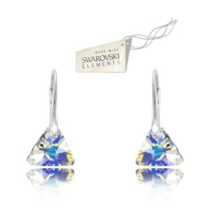 Strieborné náušnice Triangle - Swarovski elements dúhové Crystal AB 12mm