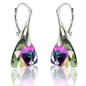 Strieborné náušnice Triangle - Swarovski elements fialové Vitrail Light 12mm