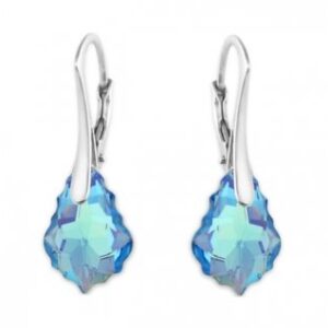 Strieborné náušnice Baroque - Swarovski elements modré - Aquamarine 22mm
