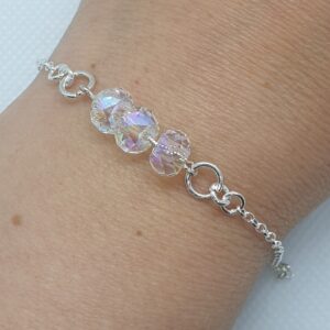 Strieborný náramok s ozdobou Swarovski Briolette dúhová Crystal AB