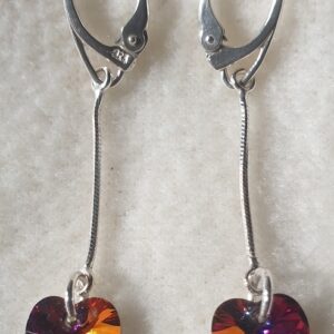 Náušnice na retiazke Swarovski elements srdce farebné - Volcano, 50mm