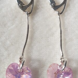 Náušnice na retiazke Swarovski elements srdce ružové Light Rose, 50mm