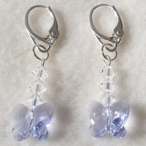 Strieborné náušnice viasiace so swarovski elements motýle fialové Provence Levander