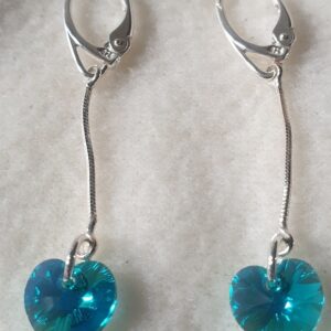 Náušnice na retiazke Swarovski elements srdce modré Blue Zircon AB, 50mm