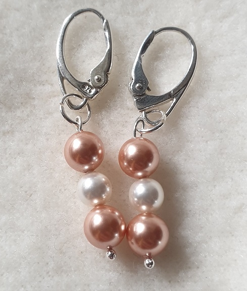 Náušnice visiace perly Swarovski elements 6mm broskyňové Rose Peach