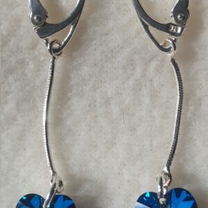 Náušnice na retiazke Swarovski elements srdce modré Bermude Blue 50mm