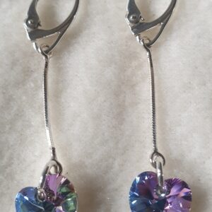 Náušnice na retiazke Swarovski elements srdce fialové Vitrail Light 50mm