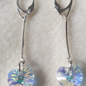 Náušnice na retiazke Swarovski elements srdce dúhové Crystal AB 50mm