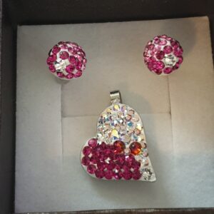 Trblietavá ružová súprava náušnic s príveskom so Swarovski kryštáľmi