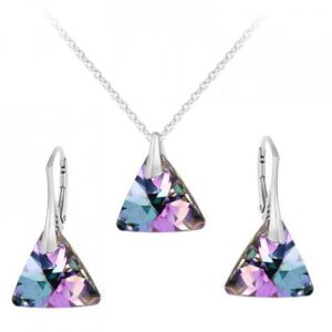 Strieborná súprava Triangle - Swarovski elements fialové Vitrail Light 12mm