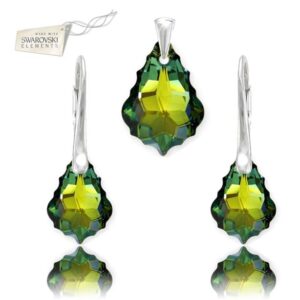 Strieborný set Baroque - Swarovski elements zelené Crystal Sahara 16mm