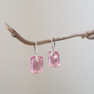 Náušnice Swarovski elements Emerald Cut ružové Light Rose Shimmer 16mm