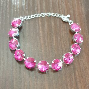 Rhodiovaný náramok Swarovski elements 12mm rivoli ružový FUCHSIA
