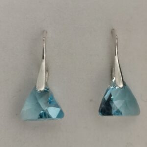 Strieborné náušnice Triangle - Swarovski elements modré Aquamarine 12mm