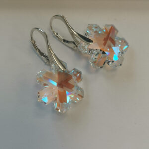 Strieborné náušnice Swarovski elements vločka dúhovo-modré -  Crystal Blue AB 20mm