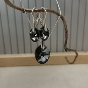 Set  Swarovski elements oval čierny Silver Night 12mm