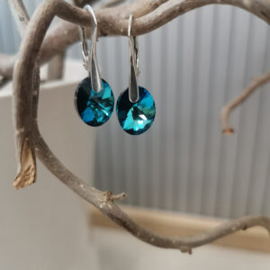Náušnice  Swarovski elements oval modré BERMUDA BLUE 12mm