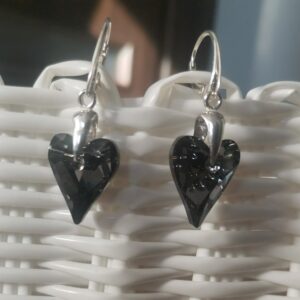 Náušnice Swarovski elements srdce CRAZY čierne SILVER NIGHT17mm