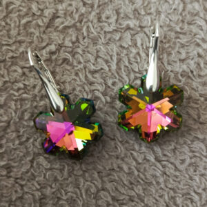 Strieborné náušnice Swarovski el. vločka zelená -  Vitrail Medium 20mm