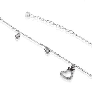 Strieborný náramok na nohu so srdiečkom SA006 , AG 925/1000