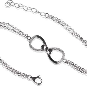 Strieborný náramok AG 925/1000 DVOJITÝ S OZDOBOU NEKONEČNA A MAŠLIČKOU SO ZIRKÓNMI SB188