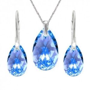 Set  Swarovski elements hruška modrý AQUAMARINE AB 16mm