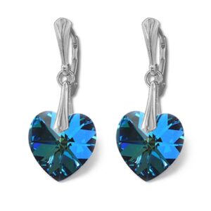 Náušnice Swarovski elements  srdce 14,4x14 mm modré BERMUDE BLUE