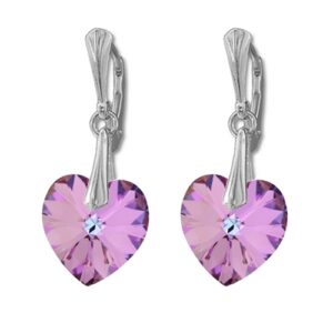 Náušnice  Swarovski elements srdce 14,4x14 mm fialové CRYSTAL Vitrail Light