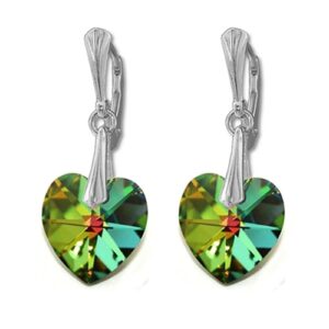 Náušnice  Swarovski elements srdce 14,4x14 mm zelené CRYSTAL Vitrail medium