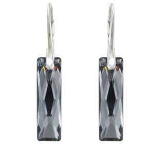 Náušnice elegantné swarovski elements Queen Baguette čierne Silvernight 25mm