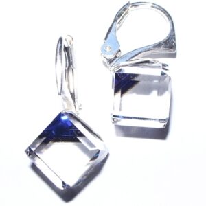 Strieborné náušnice kocky  Swarovski elements 8 mm modré BERMUDE BLUE