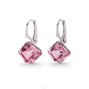 Strieborné náušnice kocky Swarovski elements  8 mm ružové  LIGHT ROSE