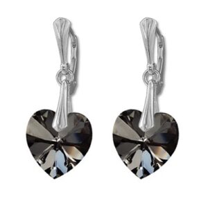 Náušnice  Swarovski elements srdce 14,4x14 mm čierne SILVERNIGHT