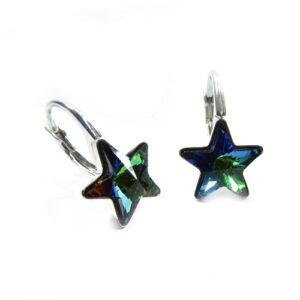 Náušnice Swarovski elements  krásne hviezdy 10 mm zelené Crystal Vitrail Medium