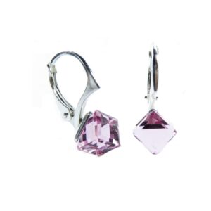 Náušnice Swarovski elements  kocky 6 mm ružové LIGHT ROSE