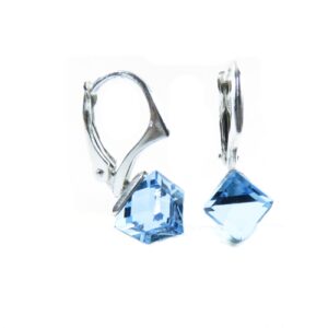 Náušnice Swarovski elements kocky 6 mm modré AQUAMARINE